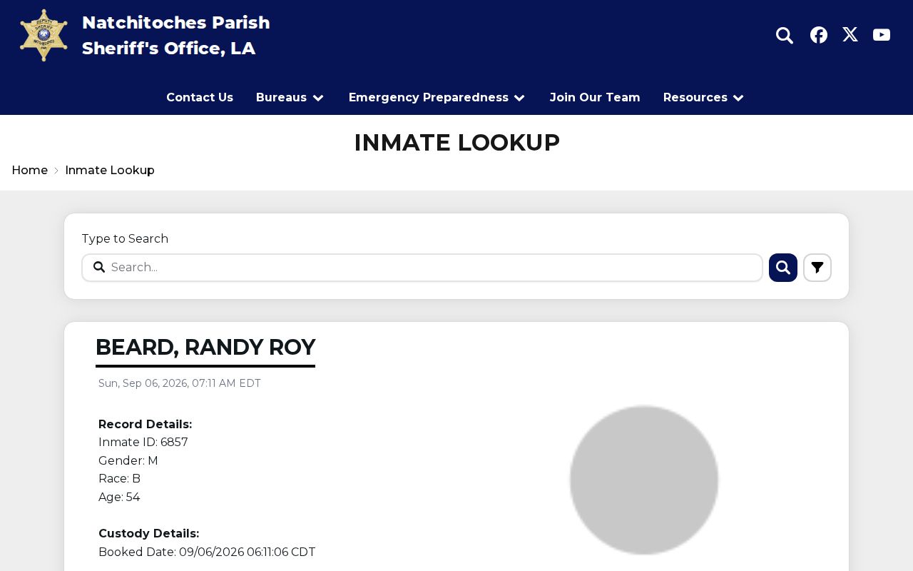 Natchitoches Parish warrant check: sheriff's custody lookup interface, which is not a warrant database