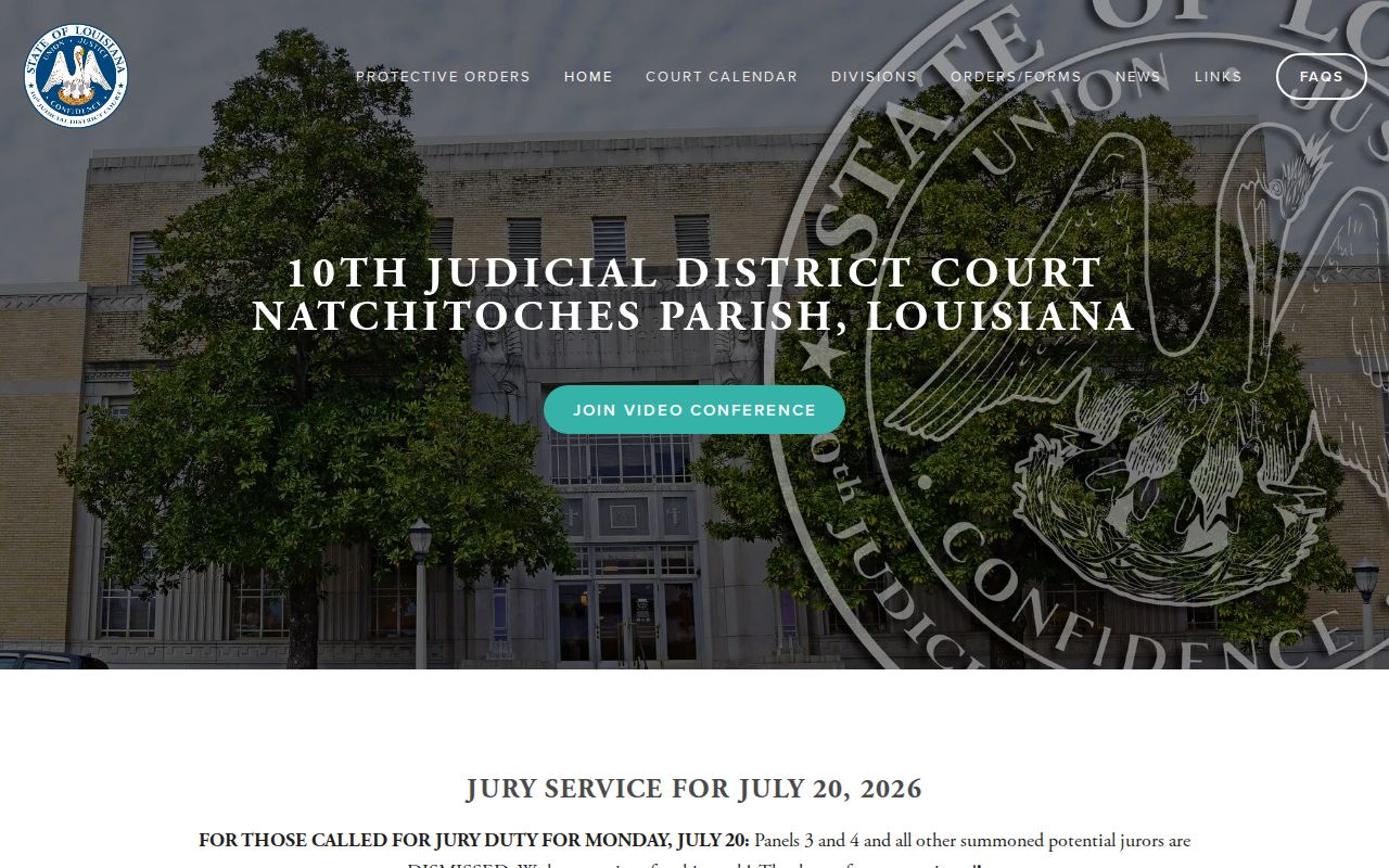 Natchitoches Parish arrest warrant lookup: 10th Judicial District Court courthouse