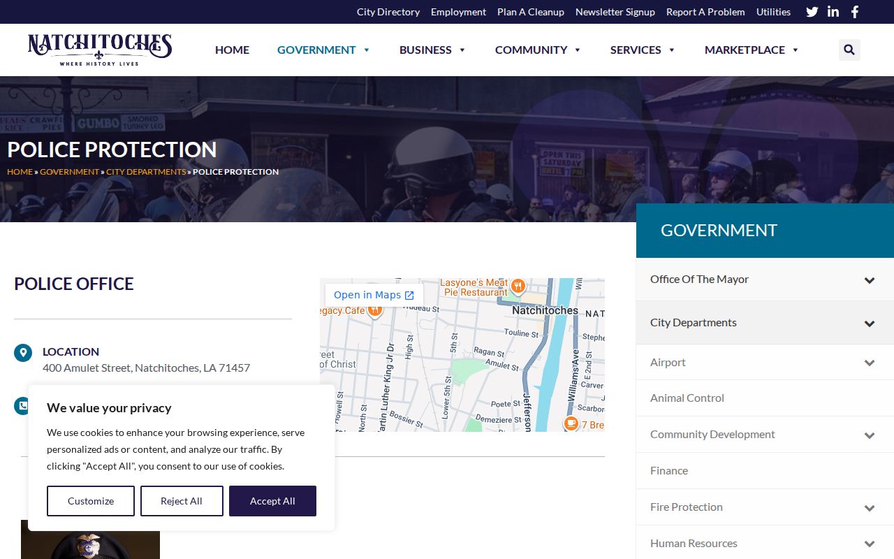 Natchitoches Parish warrant records: Natchitoches Police Department office and service page