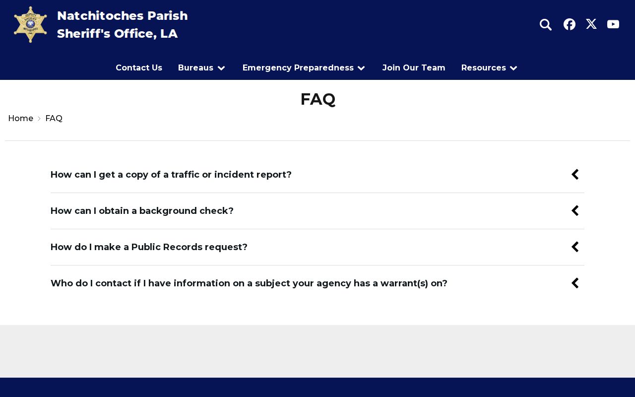 Natchitoches Parish warrant check: sheriff's office FAQ page showing warrant phone hours